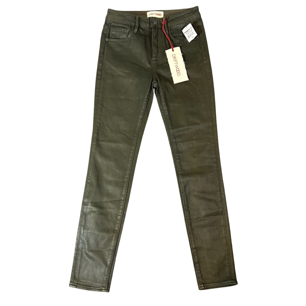 Driftwood Jackie Waxed Skinny Jeans Dark Olive Green Size 24 Fits 27x26 NWT‎